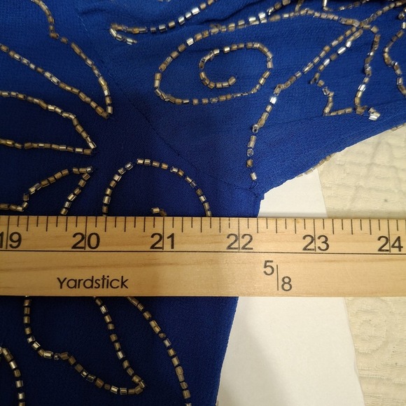 Vtg Jean for Joseph Le Bon Formal Dress Size 16 Blue Beaded Top‎ Flowy Skirt - Picture 14 of 16